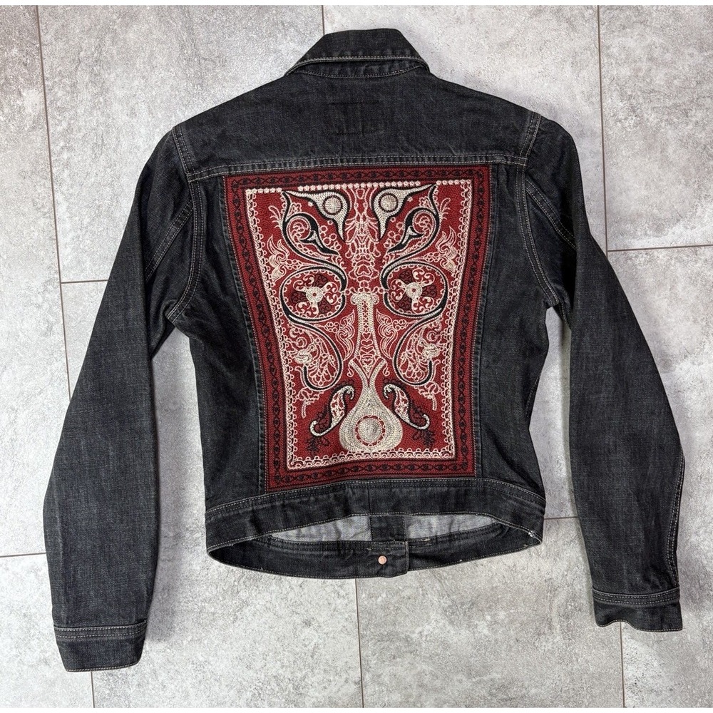 Y2K Lucky Brand Women's M Black Denim Jean Jacket Americana Boho Rockabilly